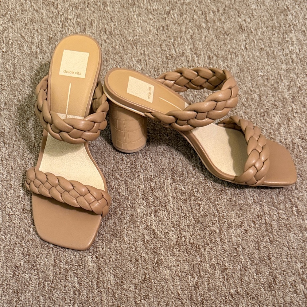 Dolce Vita Braided Tan Block Heel Slide Sandals